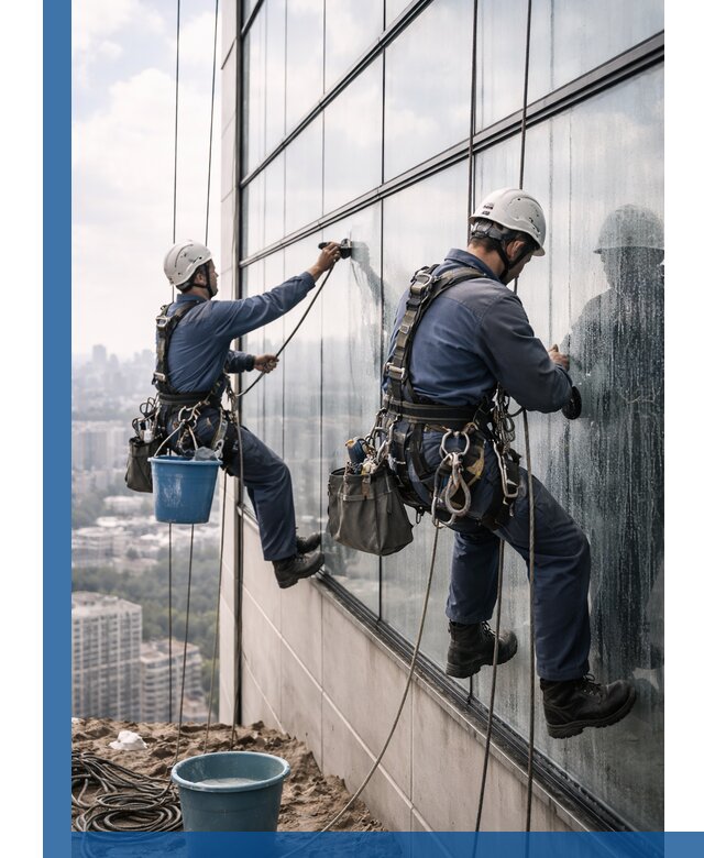 Профессиональная мойка фасадных окон альпинистами в Бердске