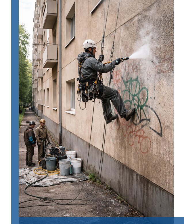 Удаление граффити с фасада в Бердске без следов и повреждений