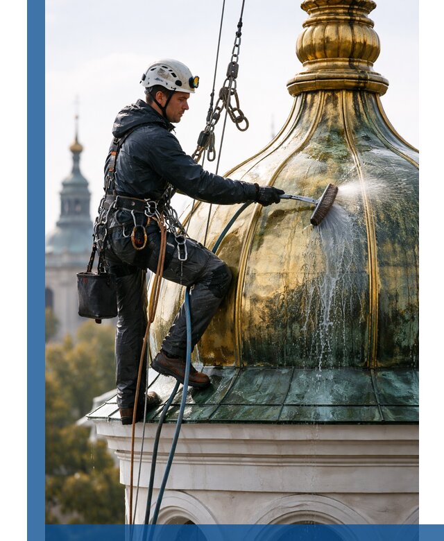 Профессиональная мойка куполов и шпилей высотными альпинистами в Бердске