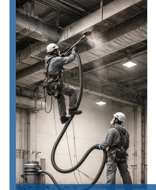 Обеспыливание потолочных конструкций в Бердске промышленным альпинизмом