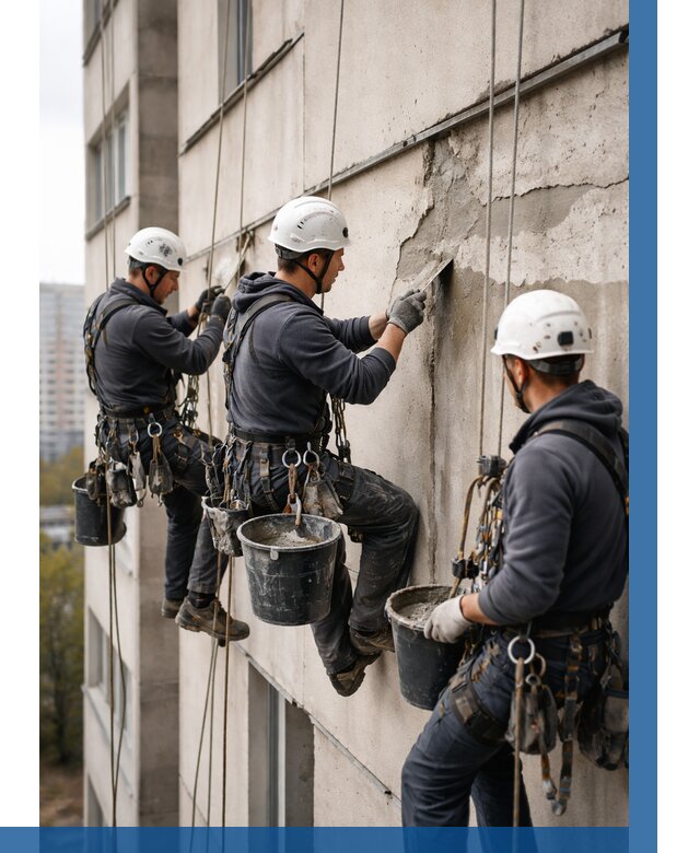 Ремонт бетонных элементов фасада в Бердске от 2603 р. | ВЫСОТНИК-Брд