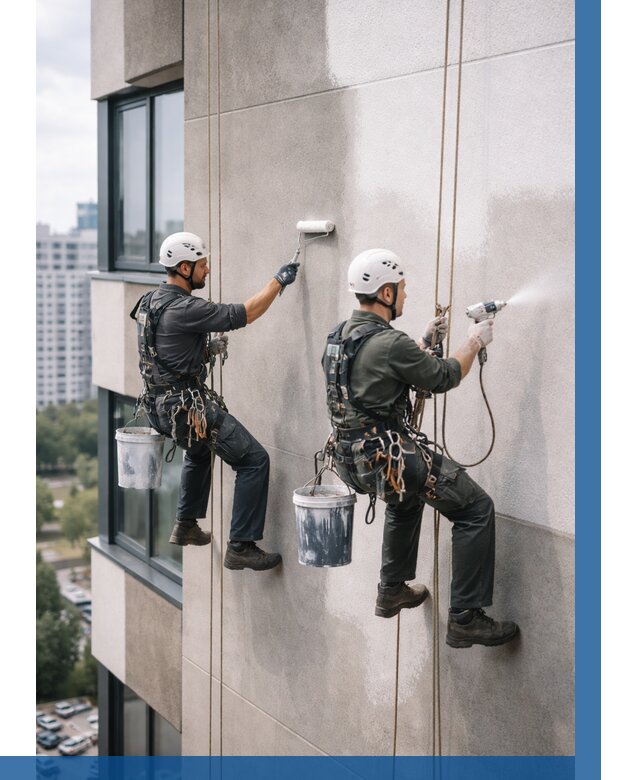 Покраска фасада альпинистами в Бердске от 312 р. | ВЫСОТНИК-Брд