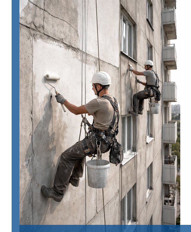 Покраска бетонного фасада в Бердске для жилых и промышленных объектов