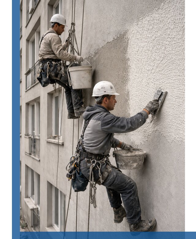 Нанесение декоративной штукатурки короед на фасад в Бердске