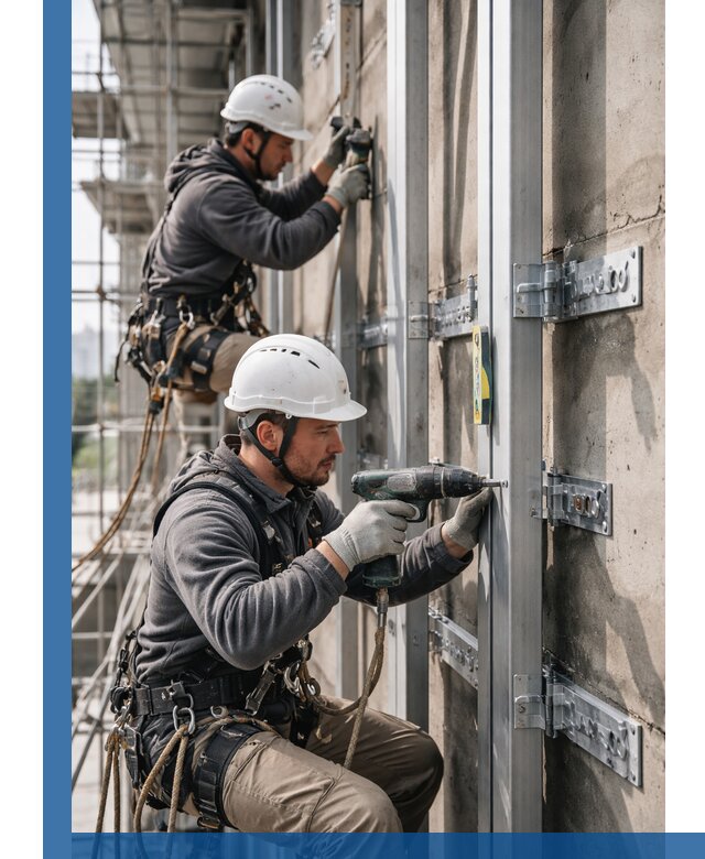 Монтаж и крепление подсистемы вентфасада в Бердске