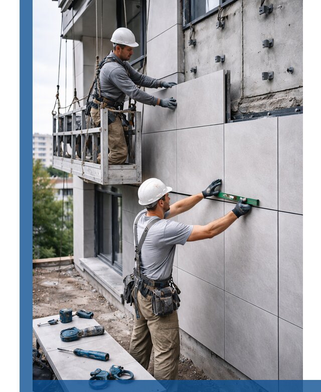 Монтаж керамогранита на фасад в Бердске под ключ с гарантией качества