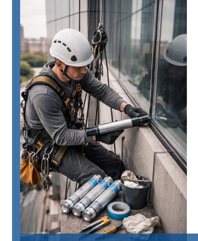 Герметизация стыков витража в Бердске для герметичных фасадов