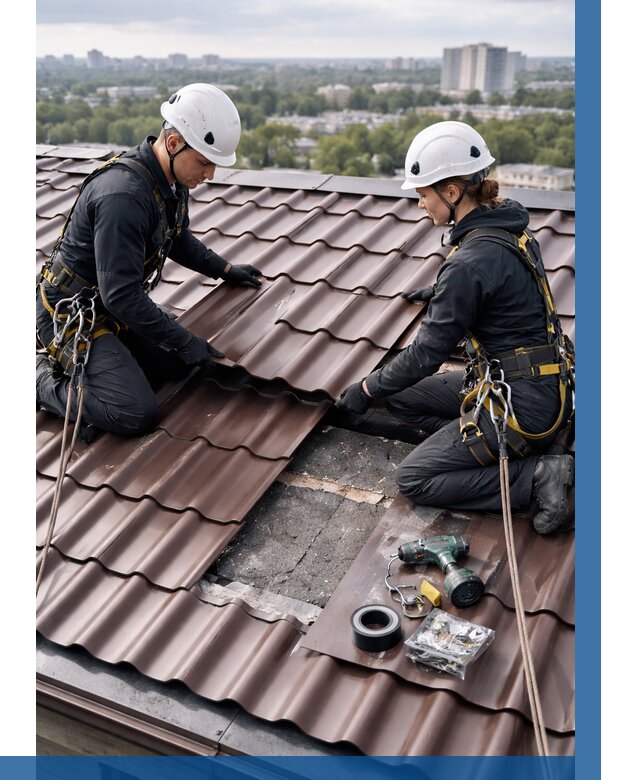 Ремонт металлочерепицы на крыше в Бердске от 937 р. | ВЫСОТНИК-Брд