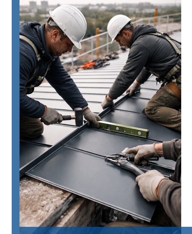 Монтаж фальцевой кровли в Бердске для промышленных зданий