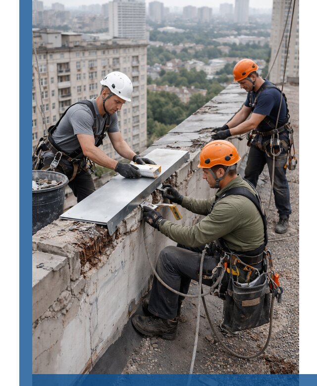 Ремонт парапета на кровле в Бердске, высотные работы с гарантией