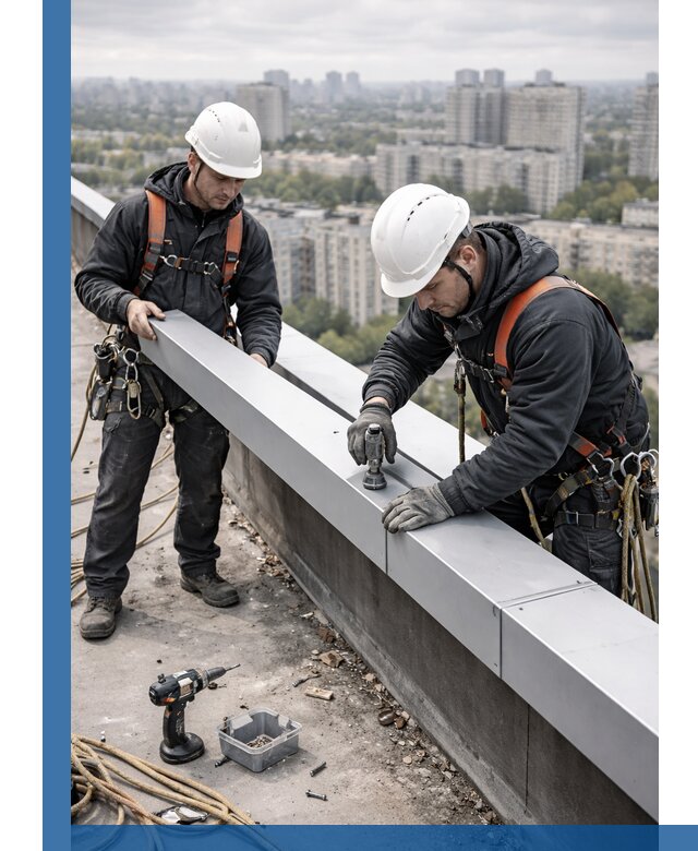 Монтаж парапетных крышек и ограждений кровли в Бердске