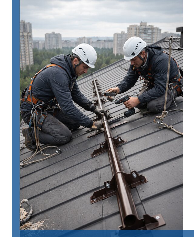 Монтаж снегозадержателей на кровле зданий в Бердске под ключ