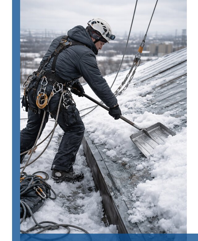 Профессиональная очистка кровли от снега и наледи в Бердске