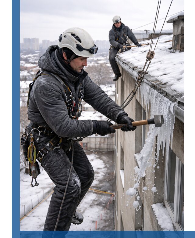 Сбивание и удаление сосулек с крыши в Бердске безопасно
