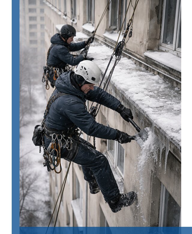Удаление наледи и сосулек с карнизов в Бердске профессионально