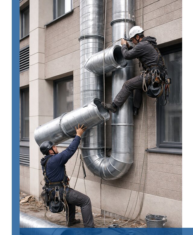 Монтаж фасадных воздуховодов в Бердске с герметизацией и крепежом