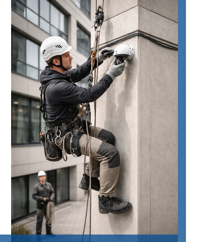 Монтаж камер видеонаблюдения на фасаде в Бердске от 8850 р.-ВЫСОТНИК-Брд