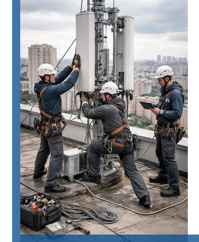 Монтаж антенн связи на крыше в Бердске с вводом в эксплуатацию