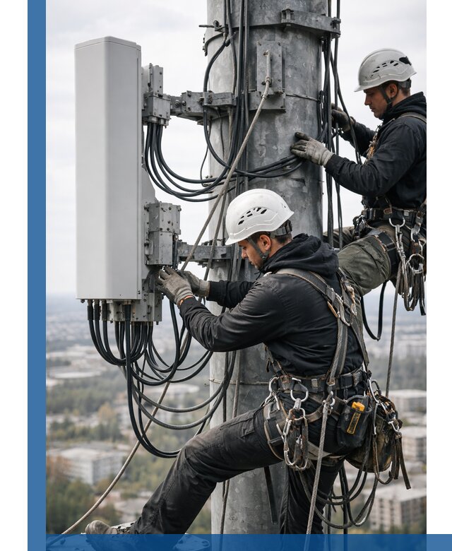 Монтаж оборудования связи на мачте в Бердске с пусконаладкой