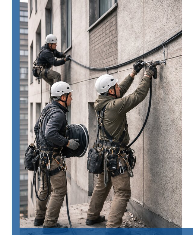 Прокладка кабеля по фасаду в Бердске, профессиональный монтаж