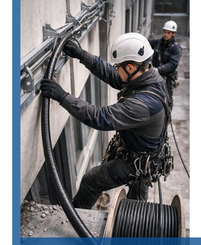 Протяжка кабеля питания на высоте в Бердске с гарантией безопасности и качества