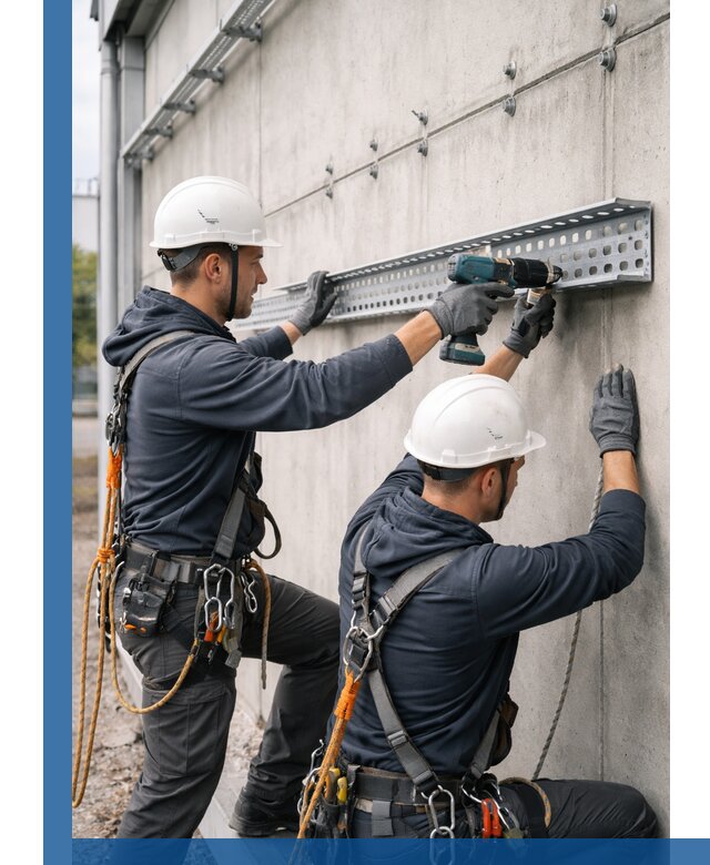 Монтаж кабельных лотков на фасаде зданий в Бердске с гарантией