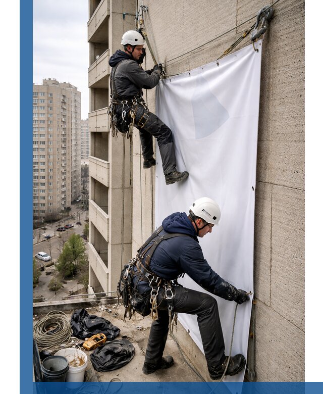 Профессиональный монтаж баннеров на фасаде в Бердске