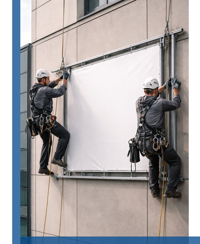 Монтаж наружной рекламной вывески в Бердске под ключ