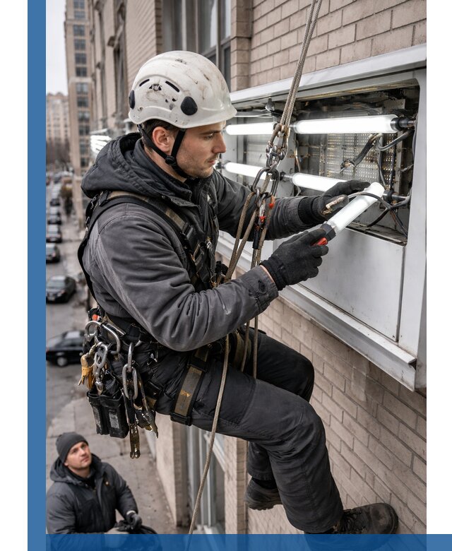 Профессиональная замена ламп в наружной вывеске в Бердске
