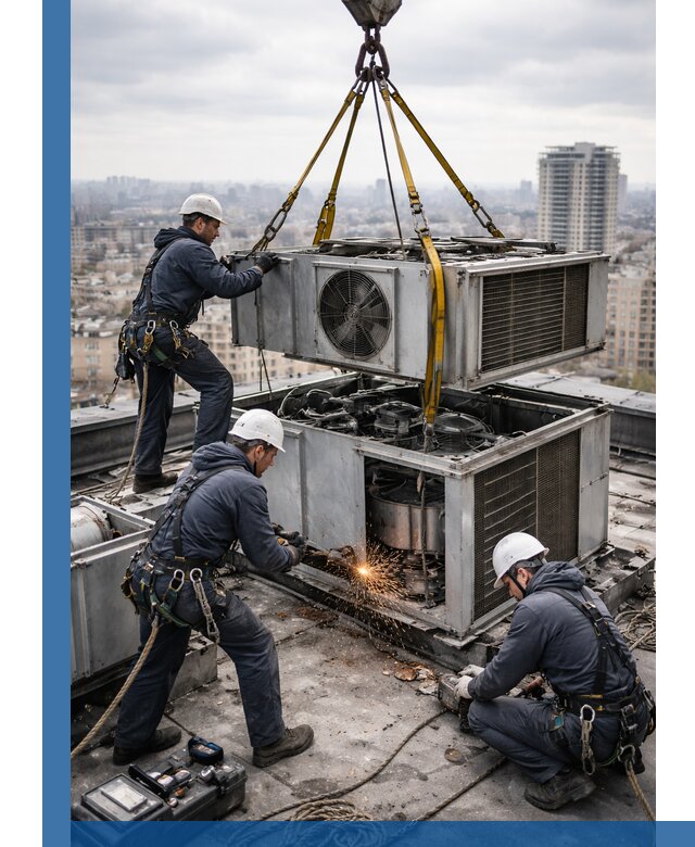 Демонтаж крышной установки в Бердске любой сложности