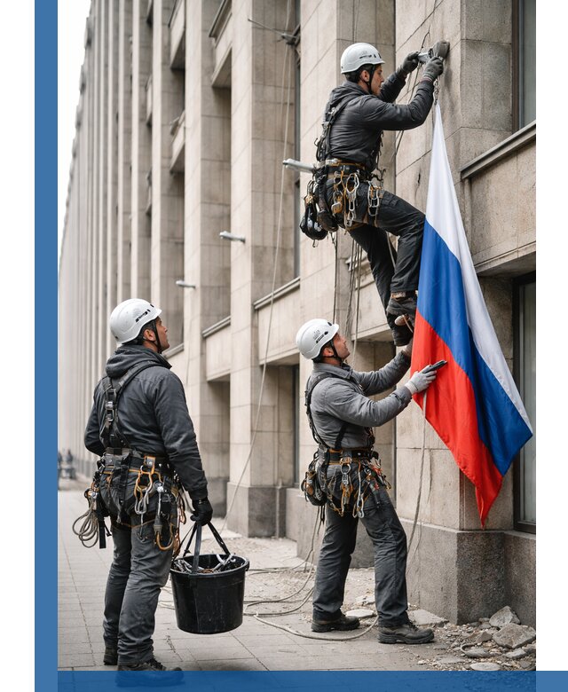 Профессиональная установка флагов на фасаде в Бердске