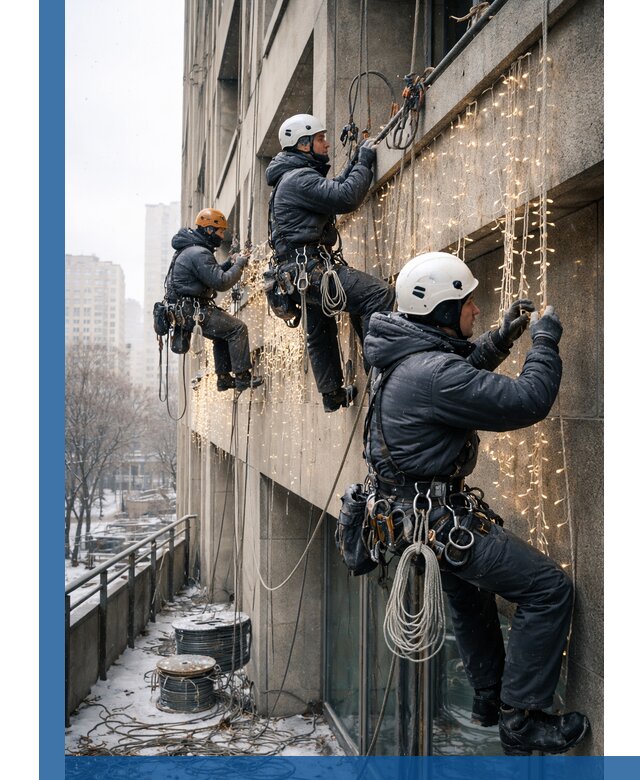 Монтаж новогодней иллюминации и украшение фасадов в Бердске