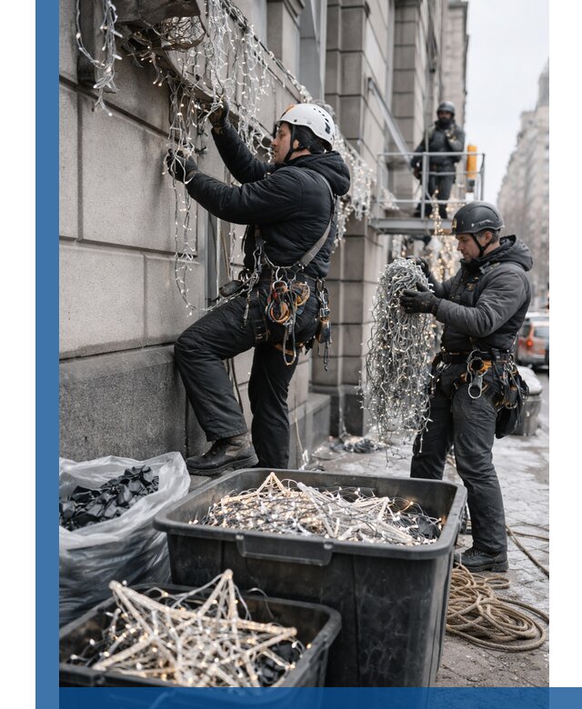 Демонтаж новогоднего оформления и гирлянд в Бердске