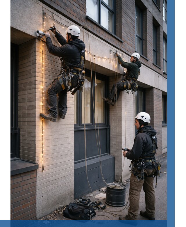 Монтаж гирлянд на фасаде в Бердске от 3644 р. | ВЫСОТНИК-Брд