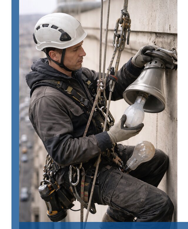 Замена ламп на высоте в Бердске профессионально и быстро