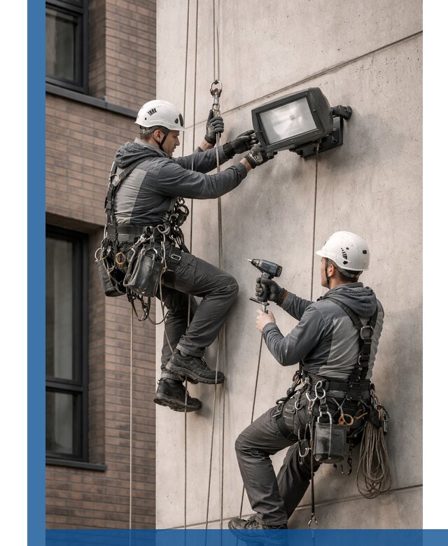 Профессиональный монтаж фасадных прожекторов в Бердске под ключ