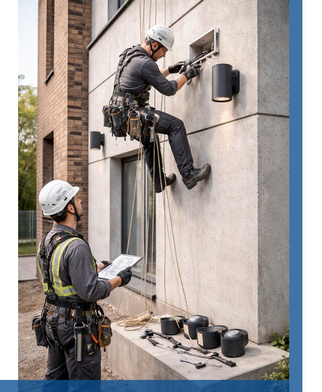 Монтаж фасадного освещения в Бердске от 2603 р. | ВЫСОТНИК-Брд