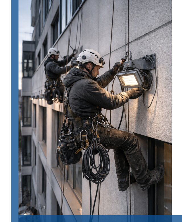 Монтаж фасадного освещения в Бердске установка и подключение