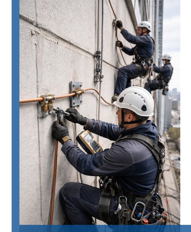 Монтаж системы заземления здания и молниезащиты в Бердске