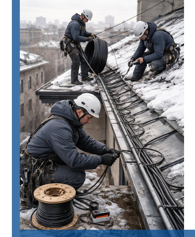 Монтаж греющего кабеля на кровле в Бердске под ключ