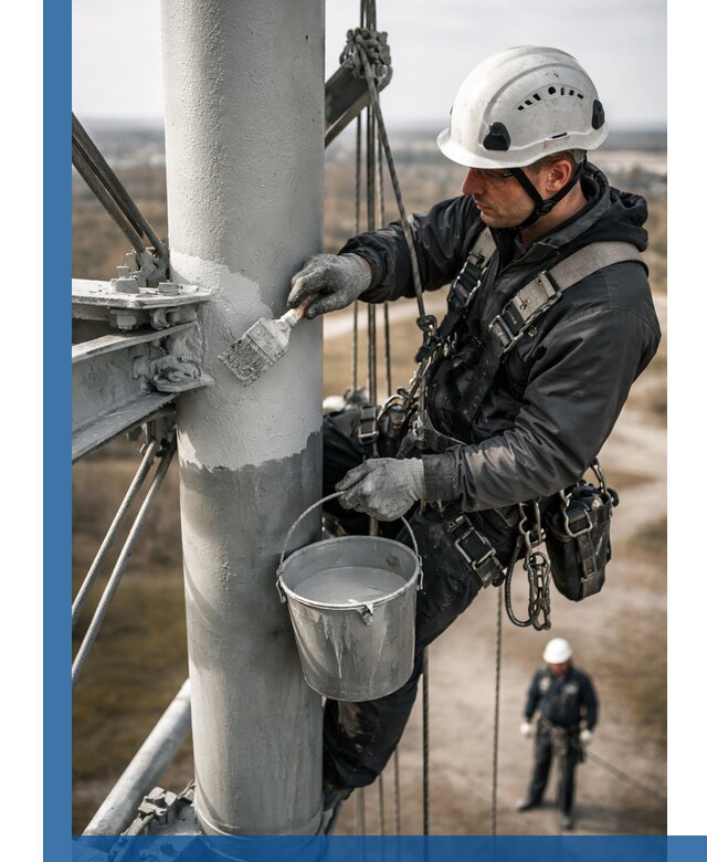 Покраска мачт связи в Бердске промышленными альпинистами