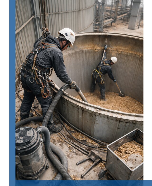 Профессиональная чистка зерновых бункеров в Бердске с выездом