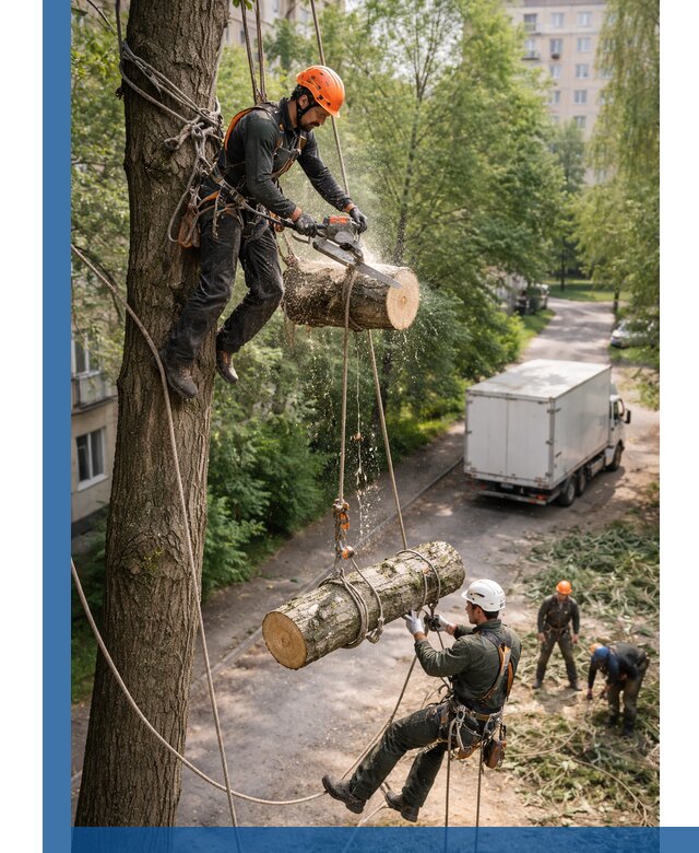 Спил деревьев альпинистами в Бердске, безопасно и без повреждений