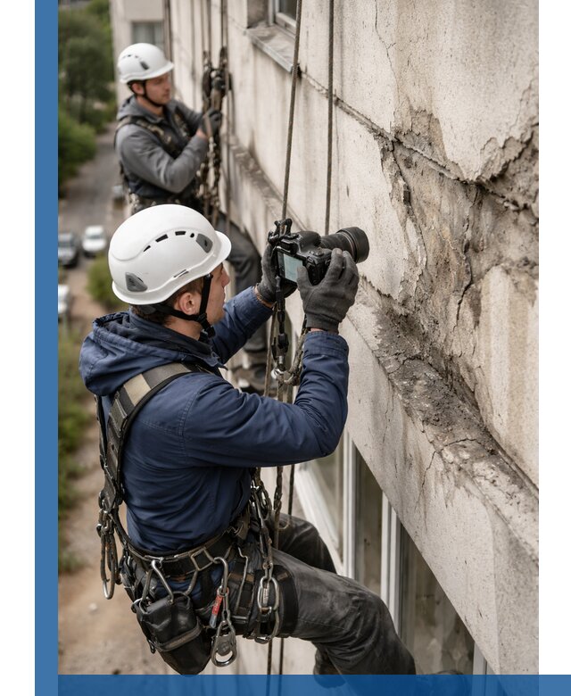 Фотофиксация дефектов фасада с высотной съемкой в Бердске