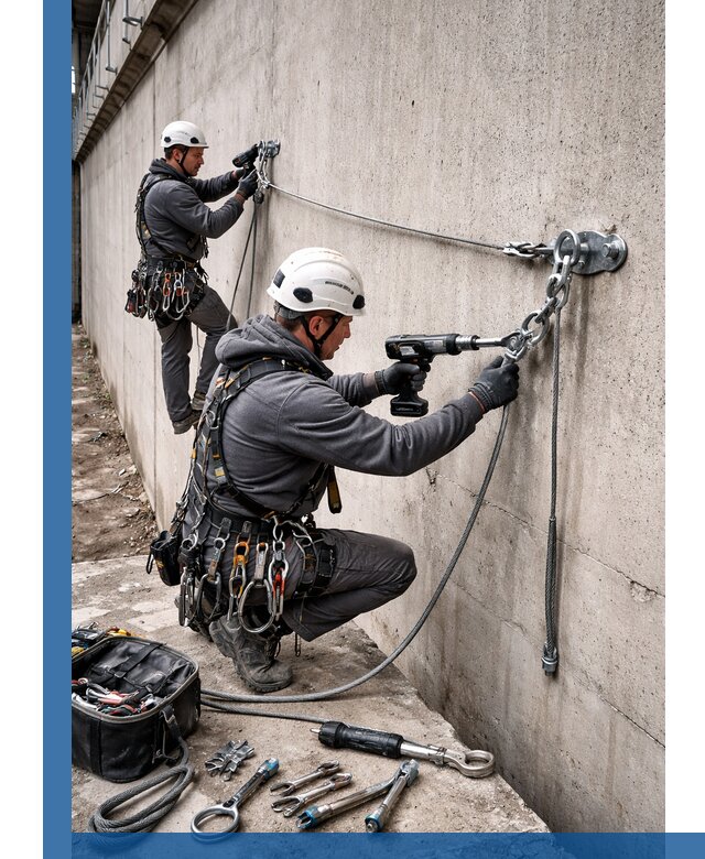 Монтаж анкерных линий высотной безопасности в Бердске