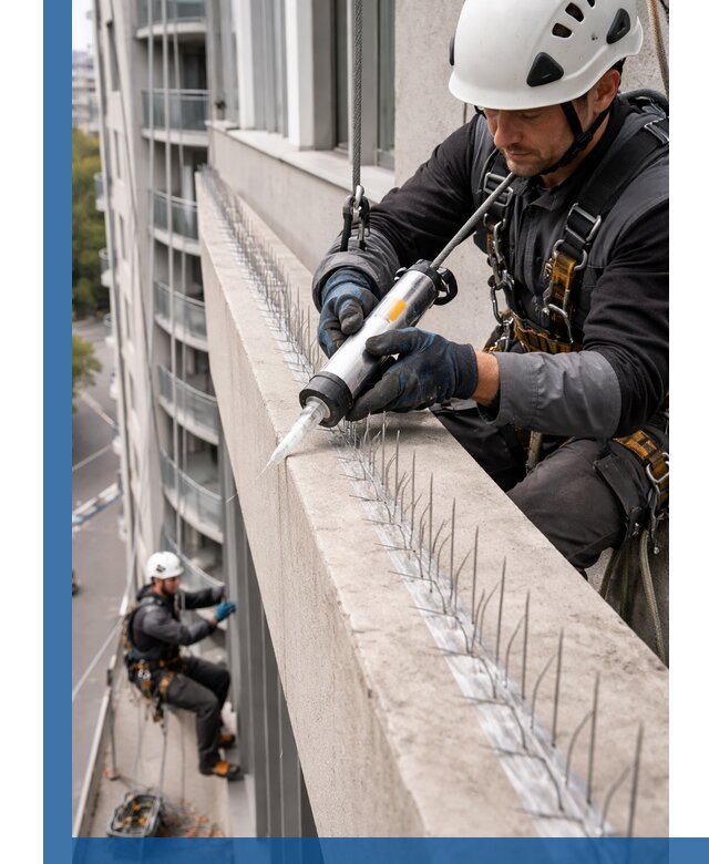 Установка шипов от птиц на фасадах и кровлях в Бердске